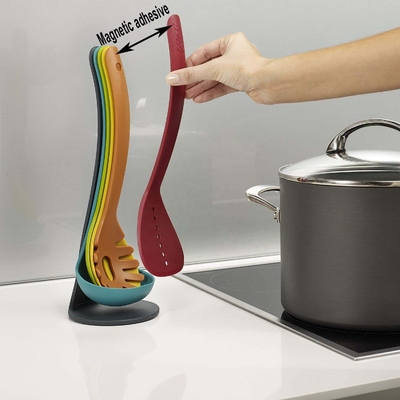 Nonstick Cooking Made Stylish 5-Piece Compact Nesting Utilities Set in levendige kleuren