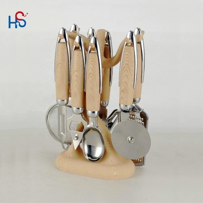 Home Keuken ABS Handle Roestvrij staal 430 Houten Gereedschapset Keukenartikelen Gadget Set