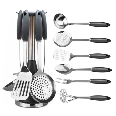 TPR Plastic Handle 7 Piece Roestvrijstalen Keukengerei Set voor alle kookgerei