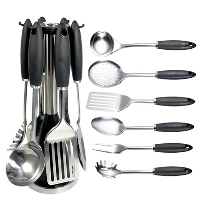 TPR Plastic Handle 7 Piece Roestvrijstalen Keukengerei Set voor alle kookgerei