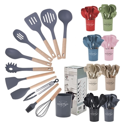 Silikonen keukenartikelen Cocina set 12 stukken Kookgereedschap met houten handvaten Uitrusting