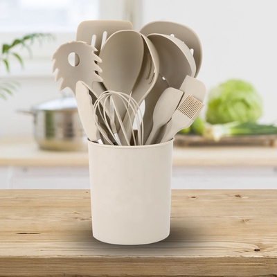 Zilkdruk of afgedrukte logo 12pcs siliconen keukengereedschap met plastic houder