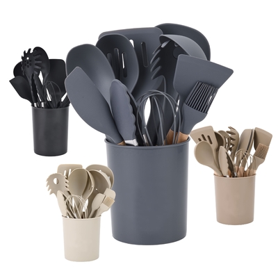 12pcs niet-klevende siliconen keukengereedschappen met een plastic houder