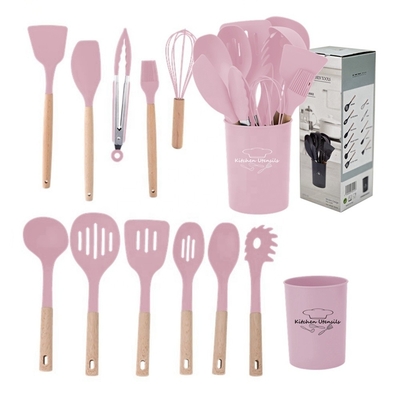 Alle kleuren Kookgereedschappen 12 stukken Silicone Keuken Accessoires met houten handgrepen