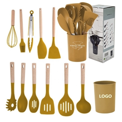 Alle kleuren Kookgereedschappen 12 stukken Silicone Keuken Accessoires met houten handgrepen