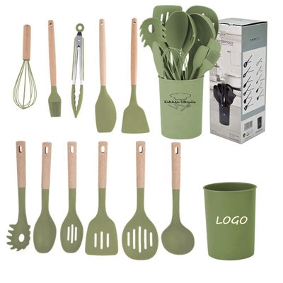 Alle kleuren Kookgereedschappen 12 stukken Silicone Keuken Accessoires met houten handgrepen