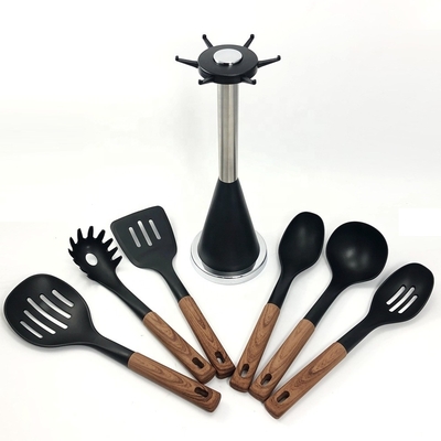 2024 Bestseller Houten handvat Silicone Kookgerei Set met Nylon66 materiaal