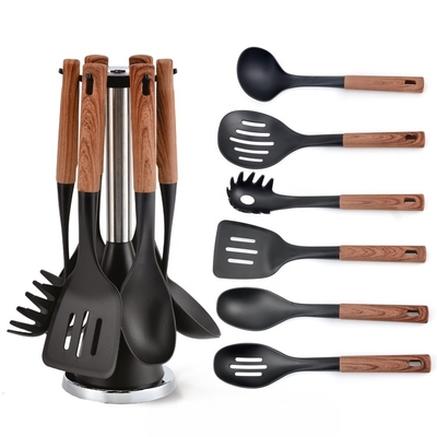 2024 Bestseller Houten handvat Silicone Kookgerei Set met Nylon66 materiaal
