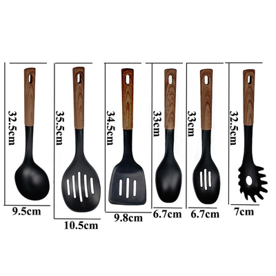 2024 Bestseller Houten handvat Silicone Kookgerei Set met Nylon66 materiaal