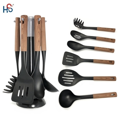 2024 Bestseller Houten handvat Silicone Kookgerei Set met Nylon66 materiaal